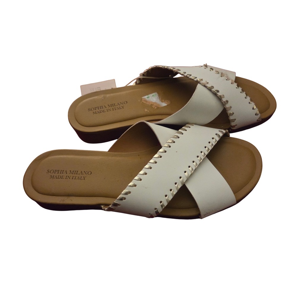 Sophia Milano Italy White Leather Whipstitch Crisscross Slide Sandals 279D 9